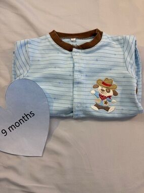 Pekkle Blue Striped Baby Onesie with Brown Trim